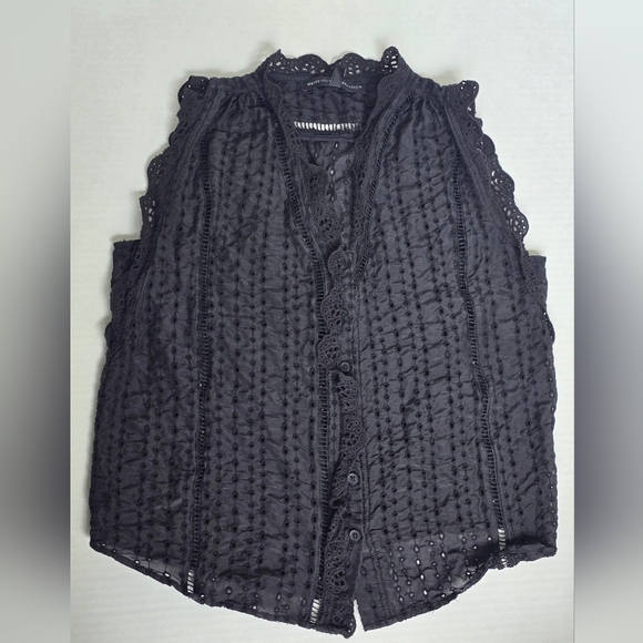 White House Black Market Button Up Black Lace Top - Picture 4 of 6